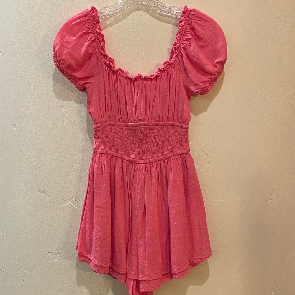 Pink Puff Sleeve Dress With Built in Shorts